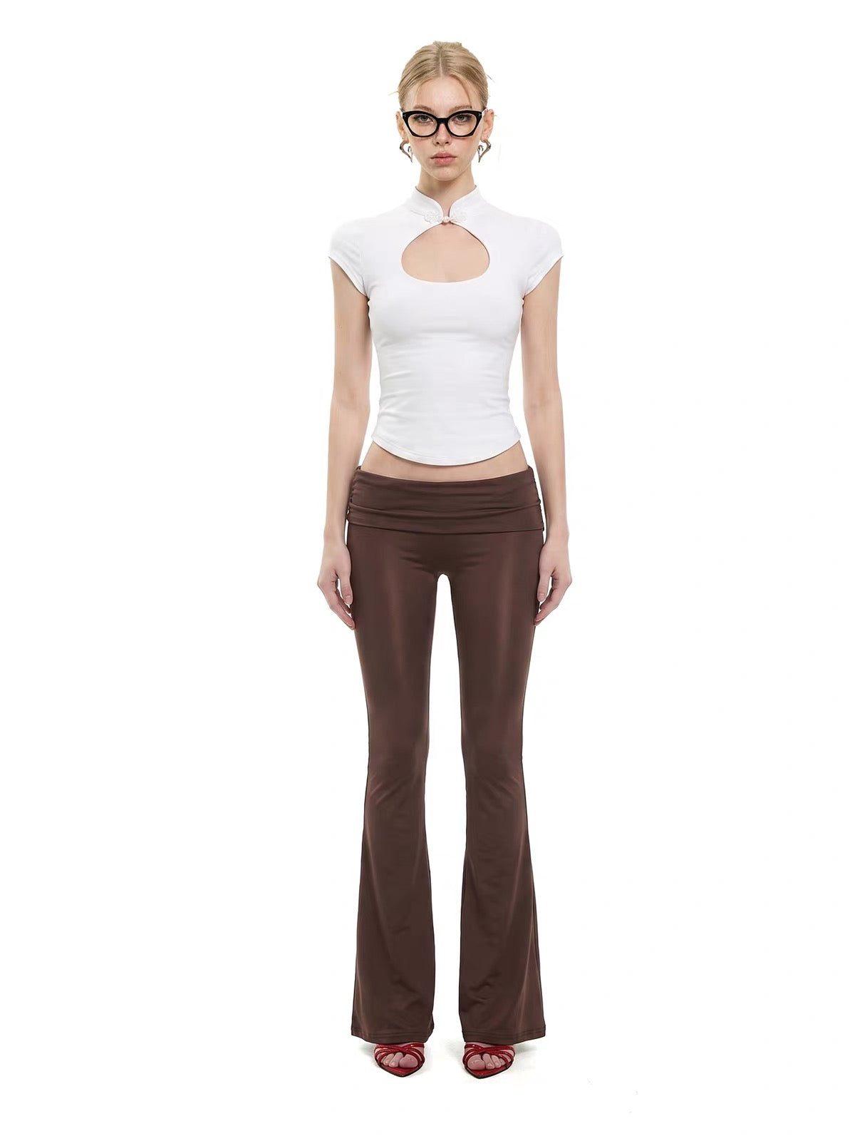 Cut Out Mandarin Collar Top
