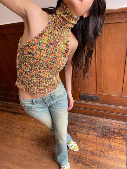 HOL!DAY Textured Space Dye High Neck Halter Top