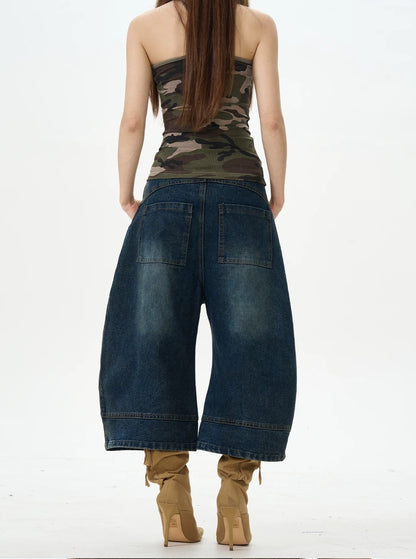 Wide-Leg Dark Denim Jorts