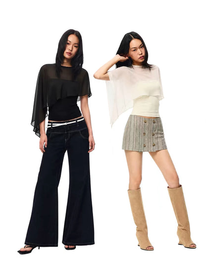 Asymmetric Sheer Draped Overlay Top