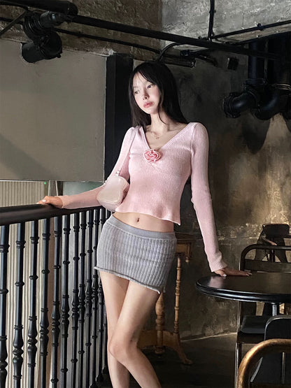 Dreamy Baby Pink V-Neck Knit Top