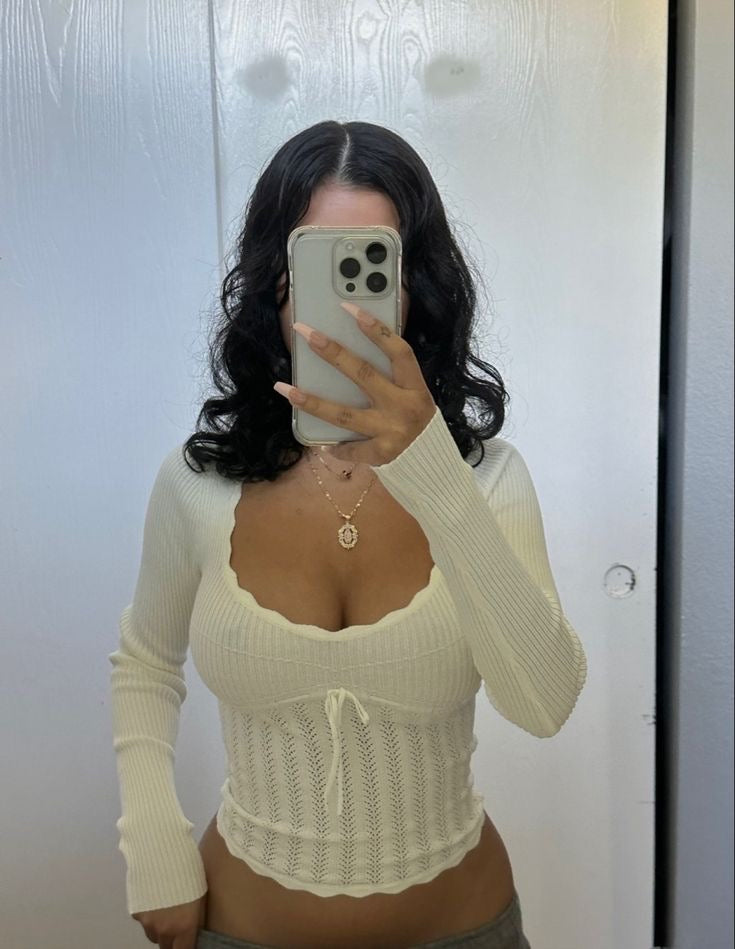 Low Cut White Knit Top