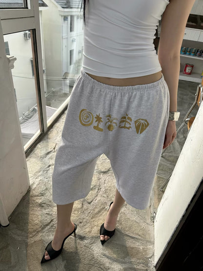 VACANCES Grey Marl Printed Longline Jogger Short