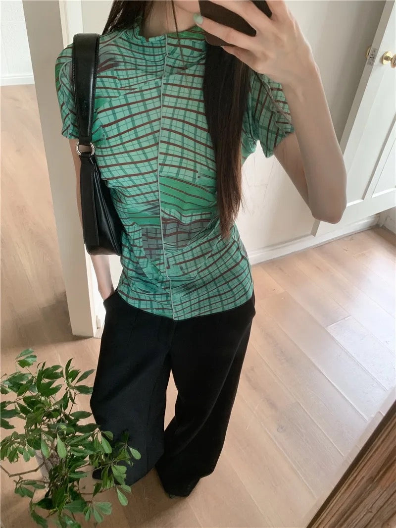 Mesh Turtleneck Short Sleeve Top