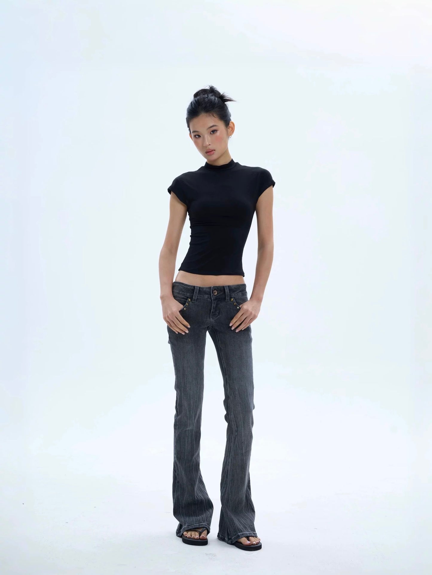(Pre-Order) Veryrareme Retro Low Waisted Studded Flared Jeans
