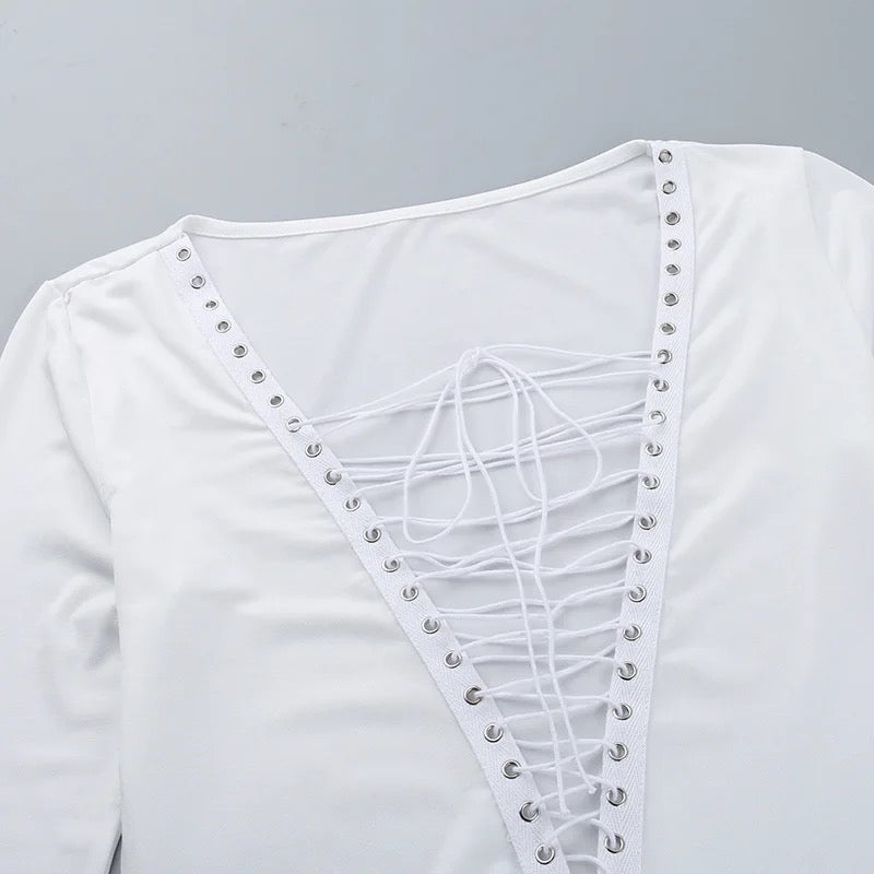 Lace Up Front Long Sleeve Top