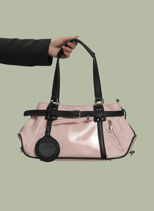Y2K Sheer Pocket Shoulder Bag in Soft Pink