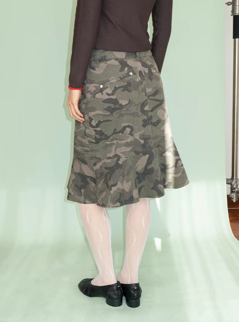 FunkyFun 카모 피쉬테일 미디 스커트