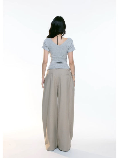 Grey Knit Cinched Polo Top