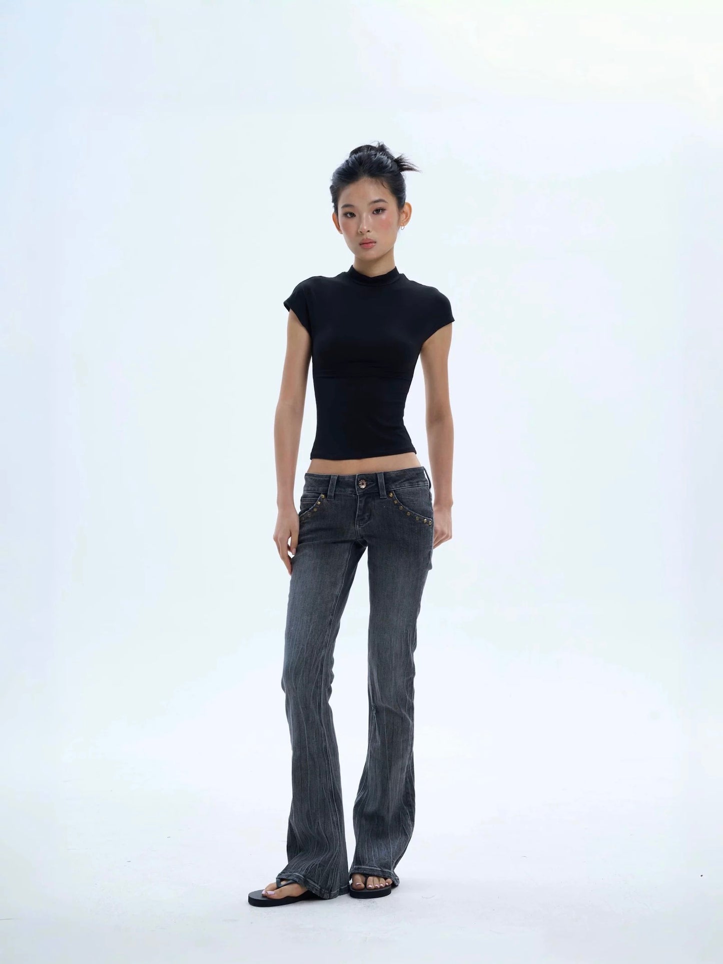(Pre-Order) Veryrareme Retro Low Waisted Studded Flared Jeans