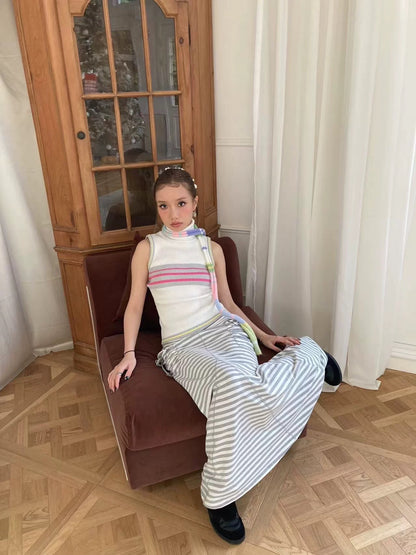 WildFLO Grey Striped Fishtail Maxi Skirt