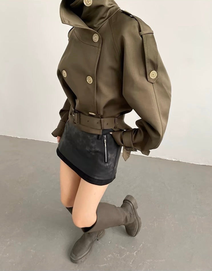 Khaki Buckle Detail Trench Jacket