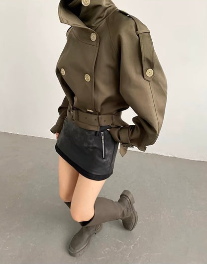 Khaki Buckle Detail Trench Jacket