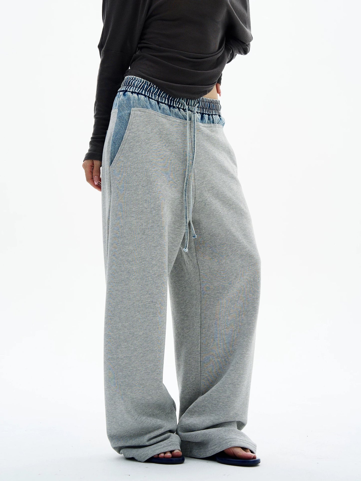 Denim Waistband Wide-Leg Joggers