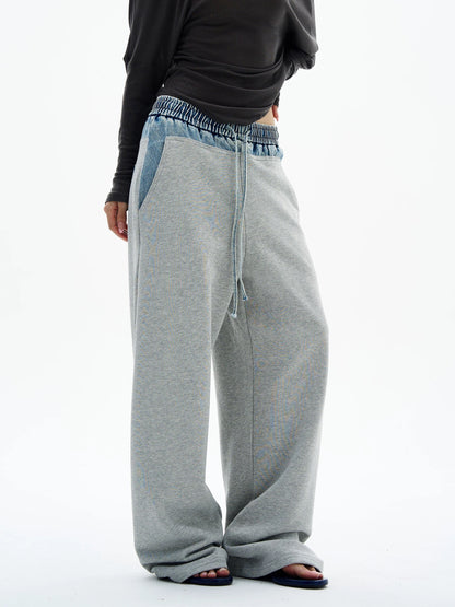 Denim Waistband Wide-Leg Joggers