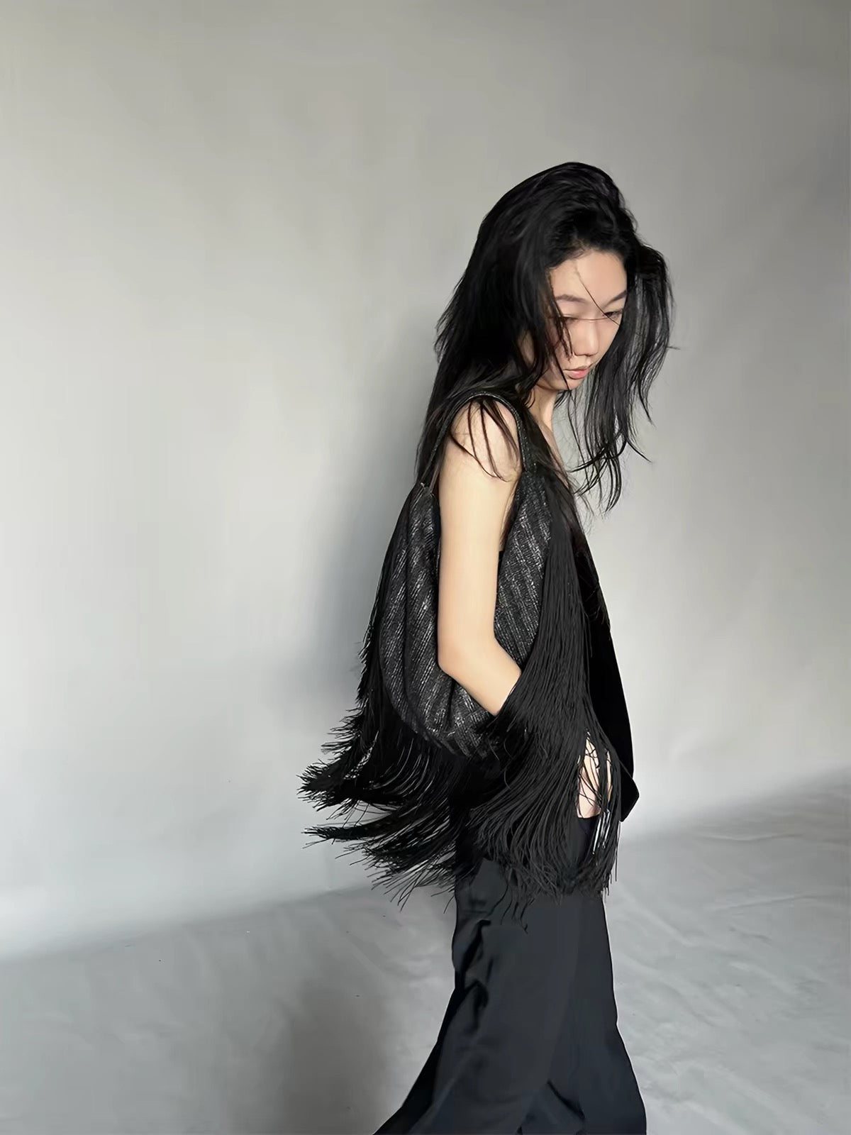 Long Fringe Slouchy Shoulder Hobo Bag