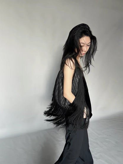Long Fringe Slouchy Shoulder Hobo Bag