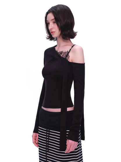 EMPTY PAGE Asymmetric Lace Detail Top