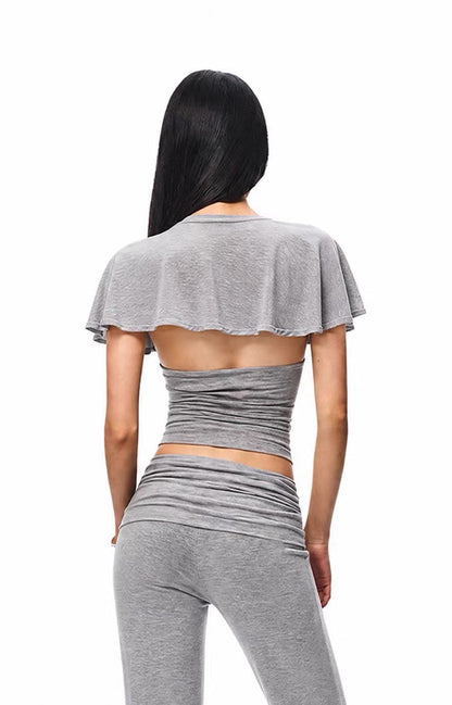 Open-Back Ruffle Cape Sleeve Top
