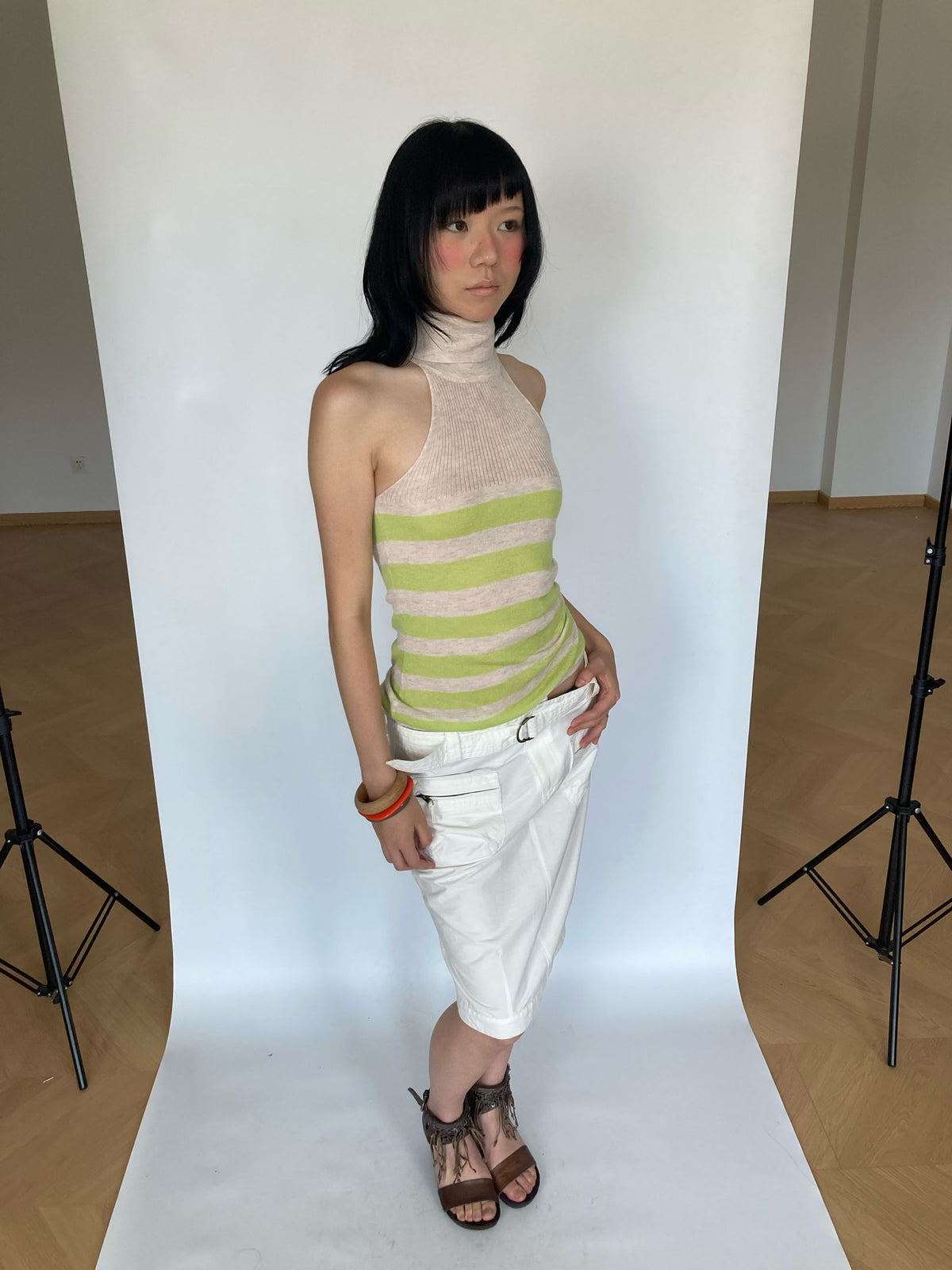 WildFLO Striped High Neck Sleeveless Knit Top