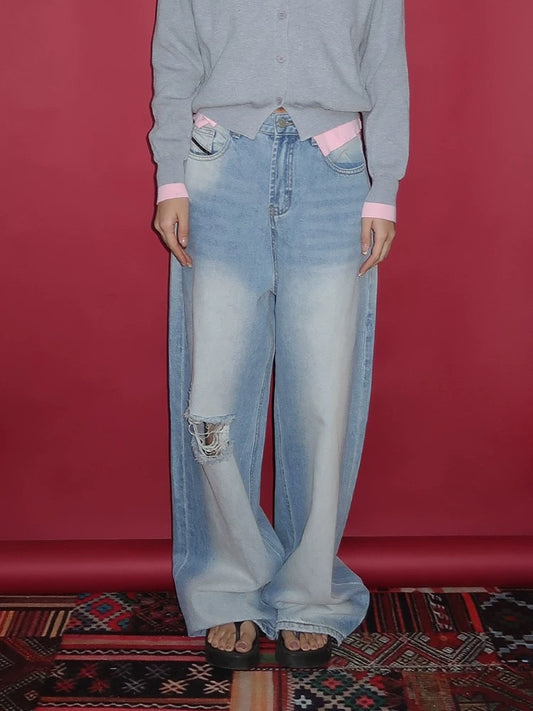April20th Two Tone Ripped Wide Leg Jeans
