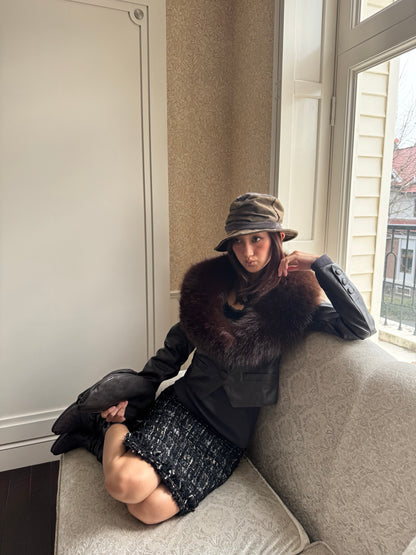 Andivogels Slim-Fit Leather Jacket with Fur Collar