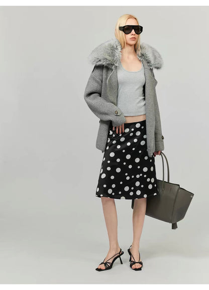 0122stepll Fur Collar Belted Ribbed Knit Wrap Cardigan