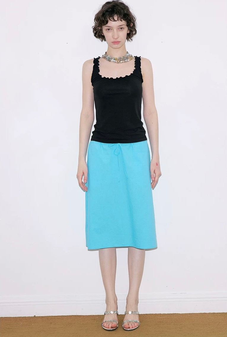 SOLWEIGE Turquoise Cotton Drawstring Midi Skirt