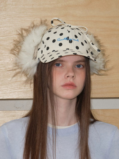 (Pre-Order) Polka Dot Faux Fur Trapper Cap