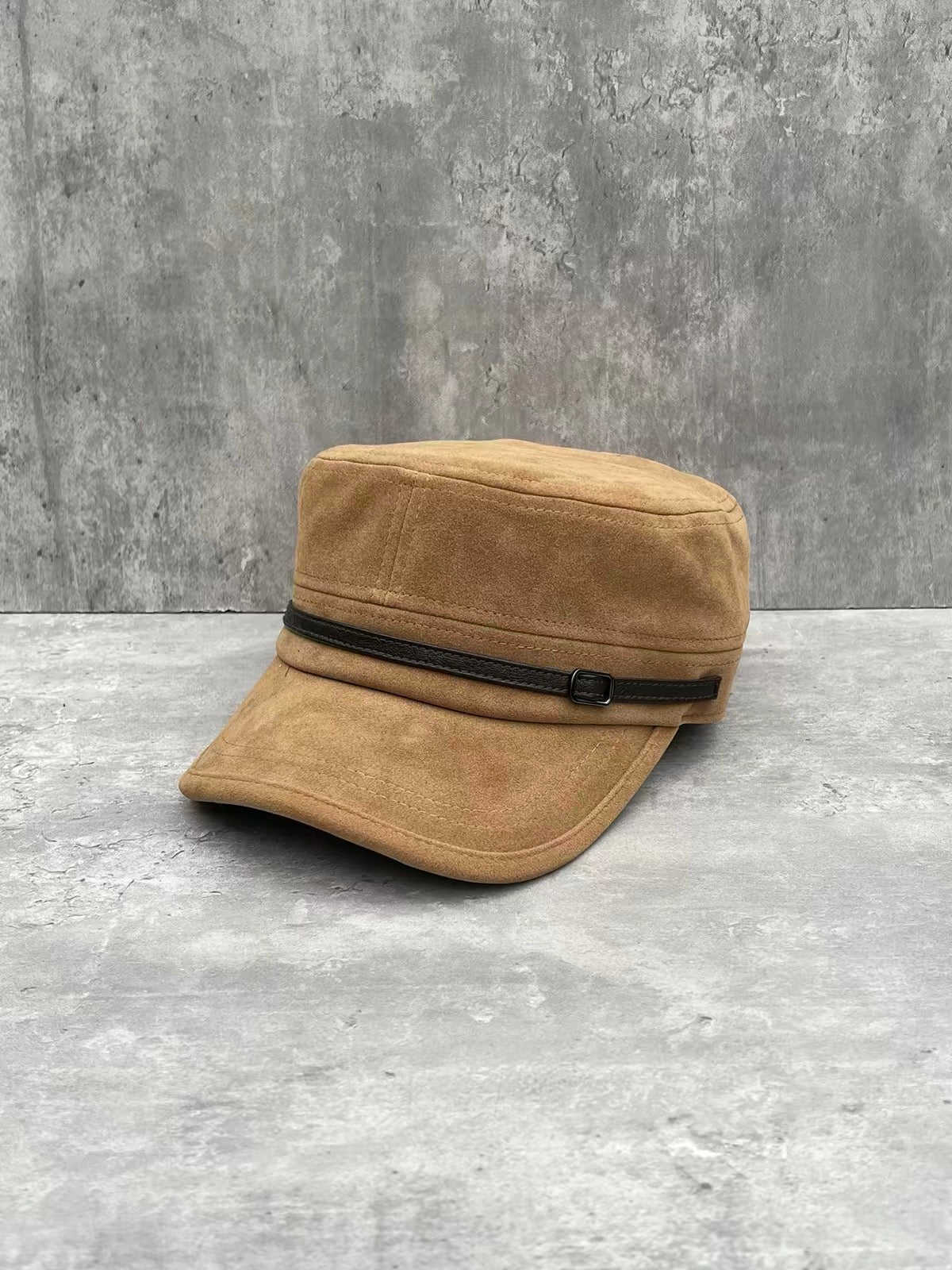 Buckled Suede-Look Cadet Cap