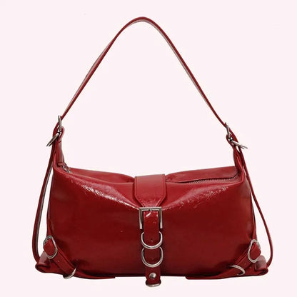 Faux Leather Shoulder Bag With Decorative Metal