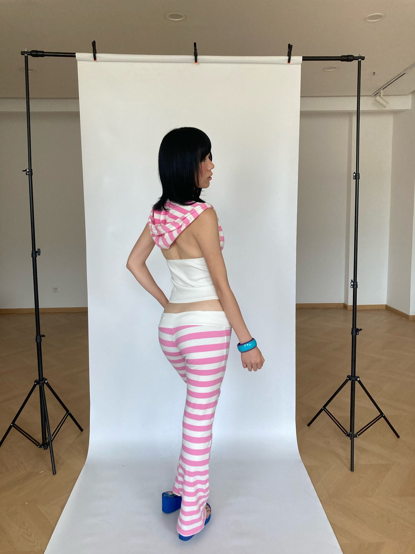 WildFLO Low-Rise Striped Drawstring Flare Trousers