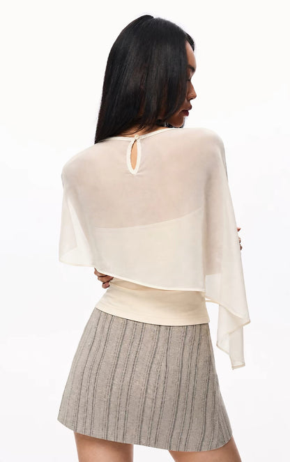 Asymmetric Sheer Draped Overlay Top
