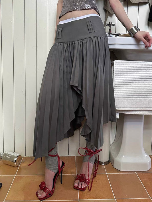 COMMON IN 0120 Asymmetric Pleated Midi Skirt