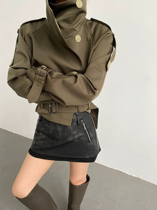 Khaki Buckle Detail Trench Jacket