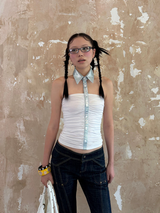 WildFLO Color-Block Faux Neckline Halter Neck Top