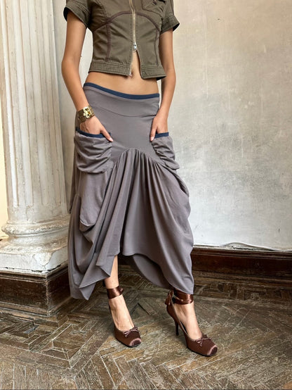 HOL!DAY Low-Rise Drape Pocket Maxi Skirt
