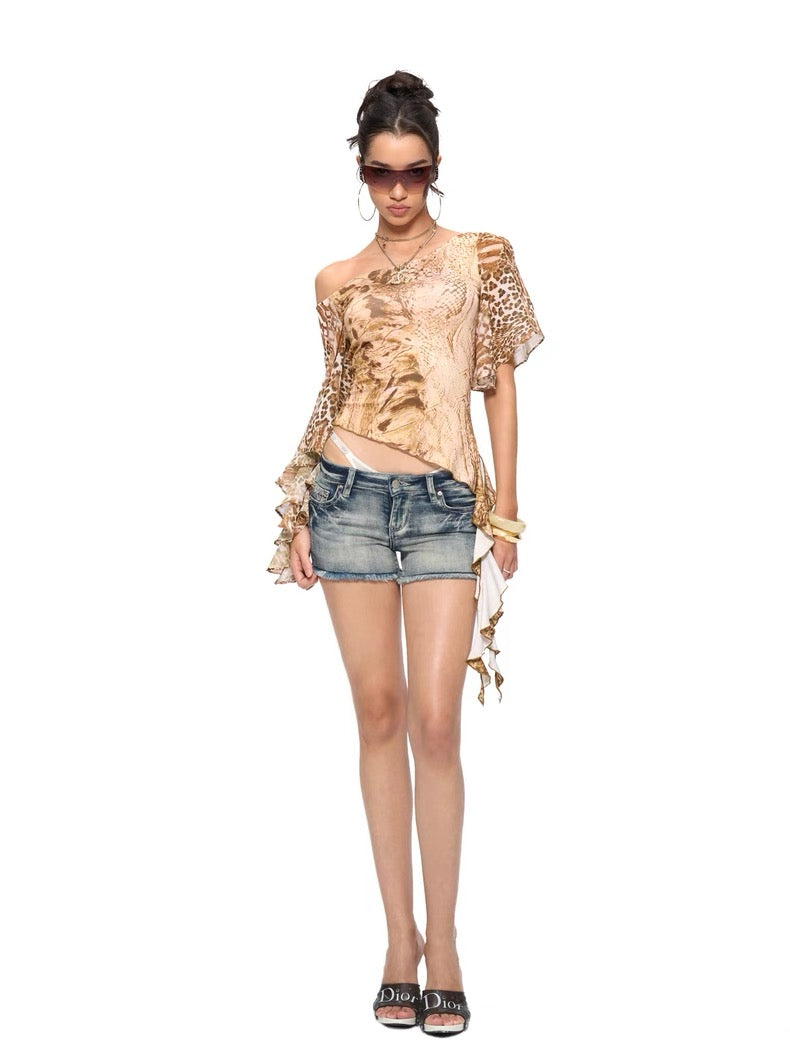 JYOSEI Leopard & Snake One Shoulder Print Top