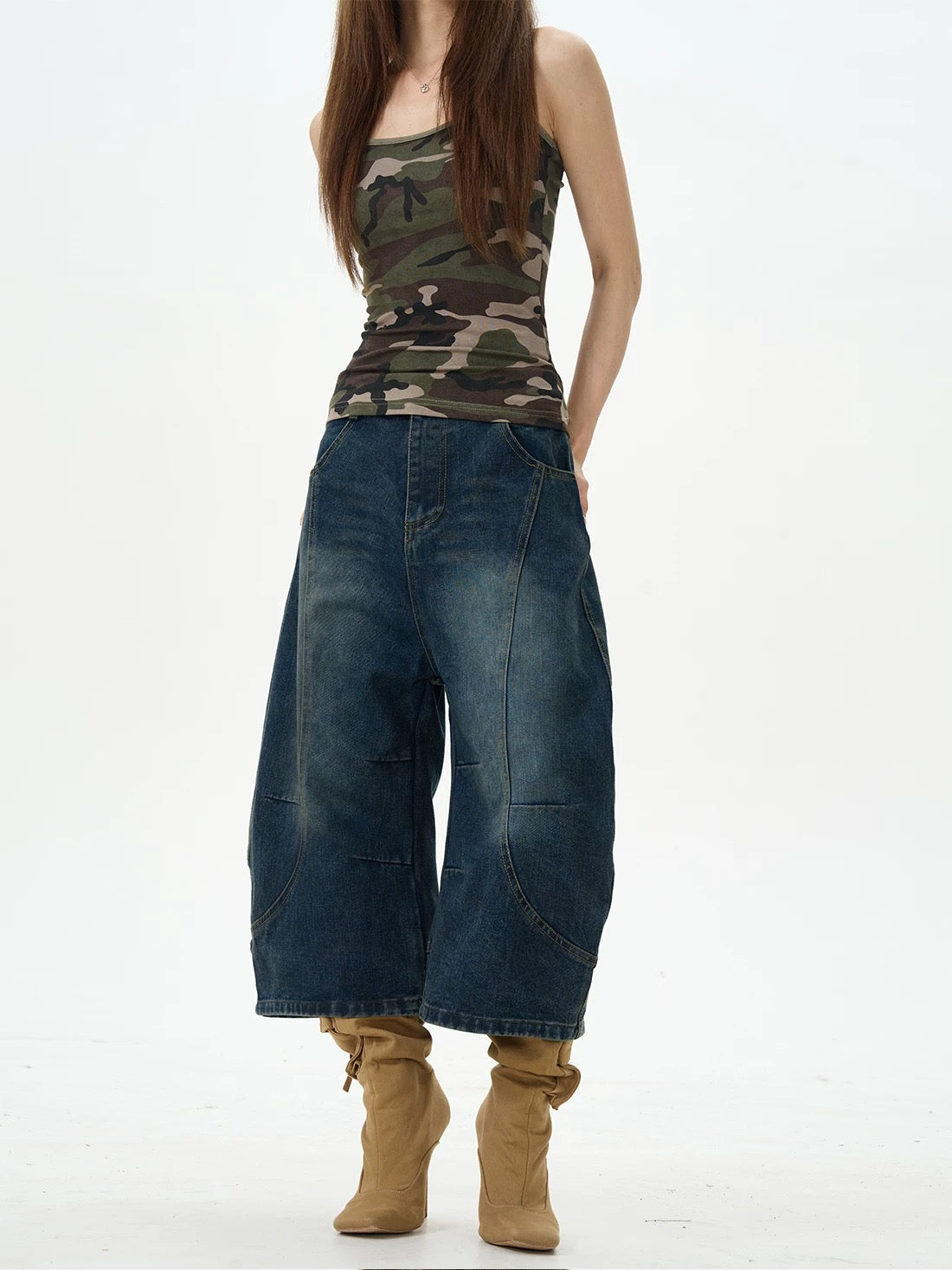 Wide-Leg Dark Denim Jorts