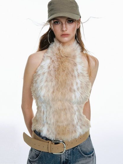 Faux Fur Halter Neck Top