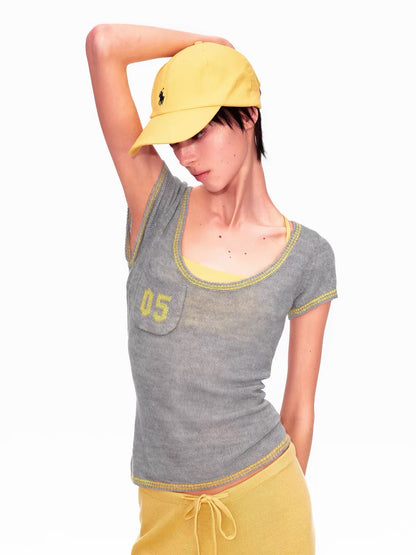 ayo Number 05 Pocket Fine Knit Scoop Top