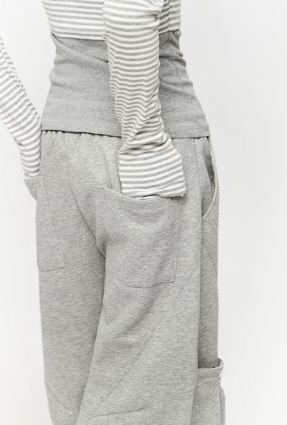 Light Grey Wide Leg Cargo Joggers