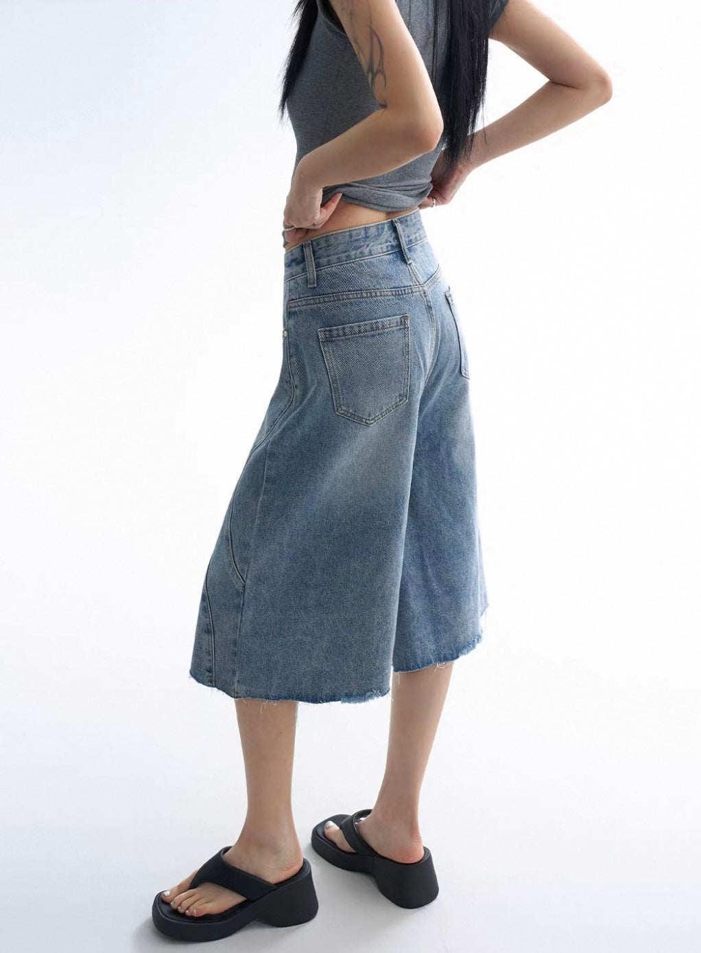 Raw Edge Panelled Denim Jorts