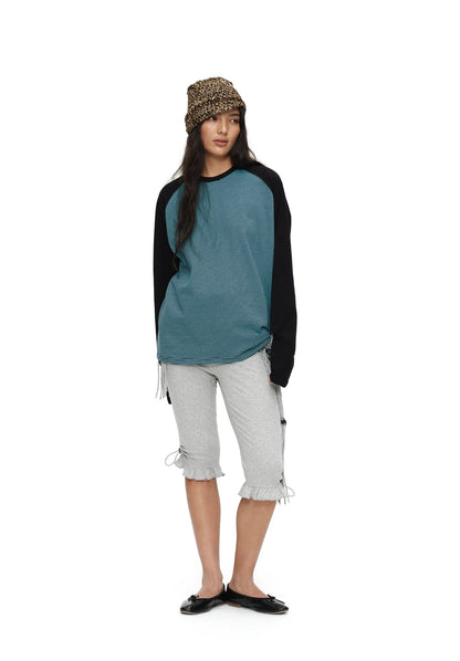 Ruched Hem Jersey Capri Leggings
