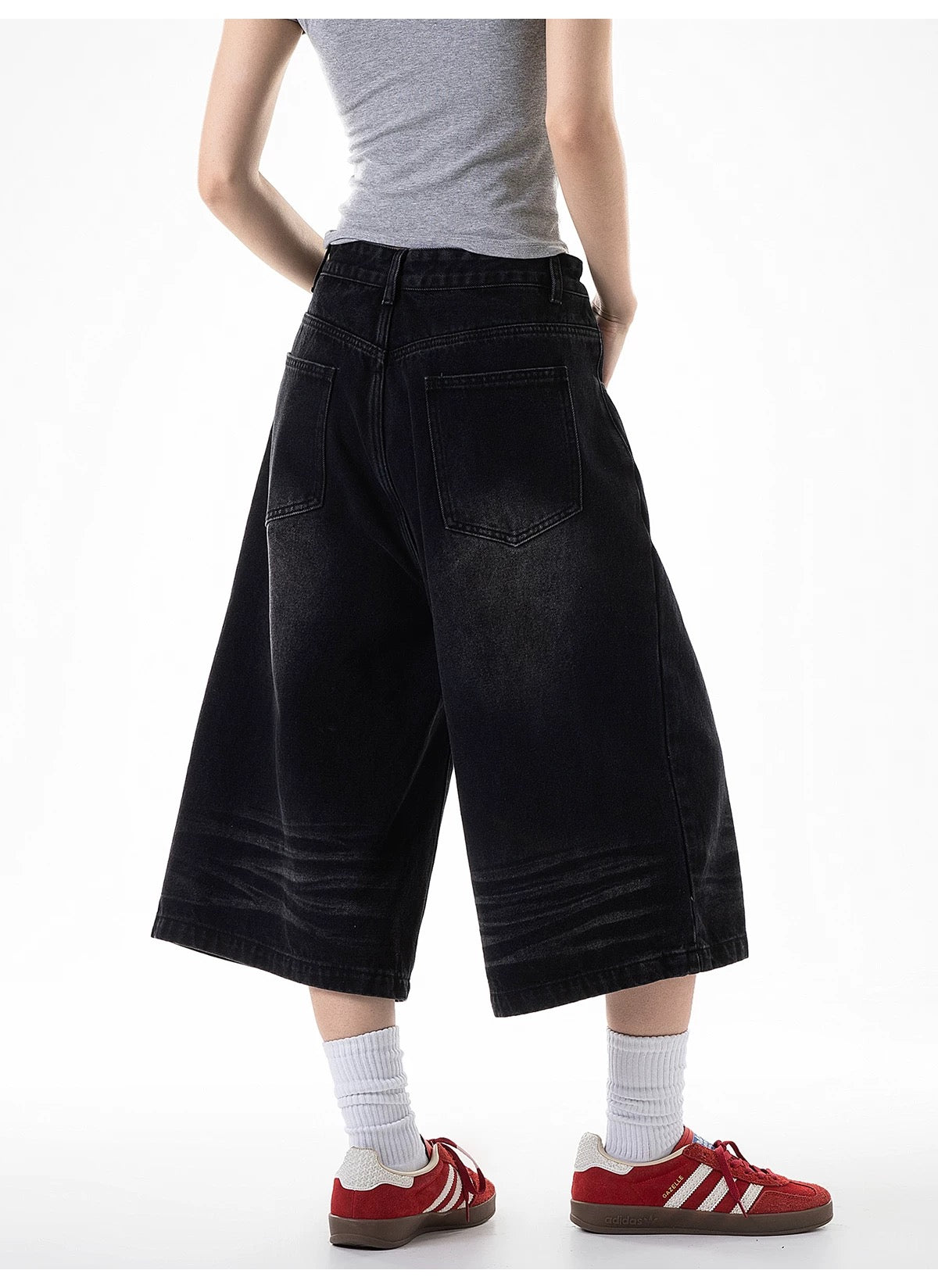 Low Waist Washed Denim Jorts