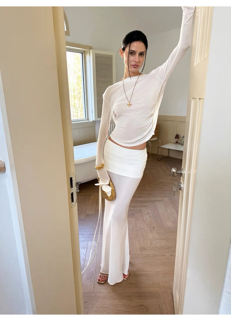 0122stepll Fold Over Maxi Skirt