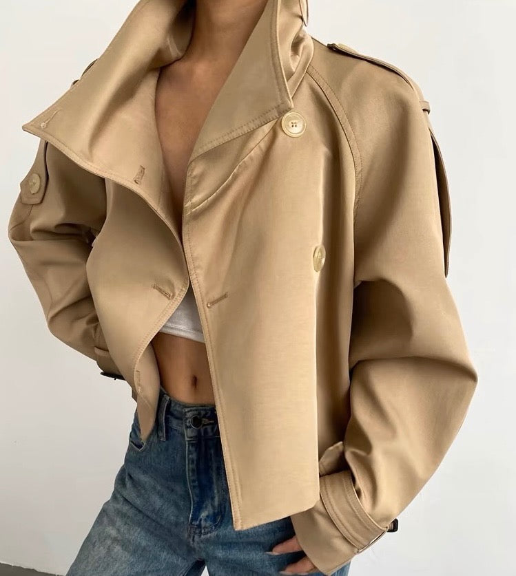Beige Buckle Detail Trench Jacket