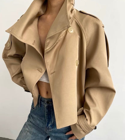 Beige Buckle Detail Trench Jacket