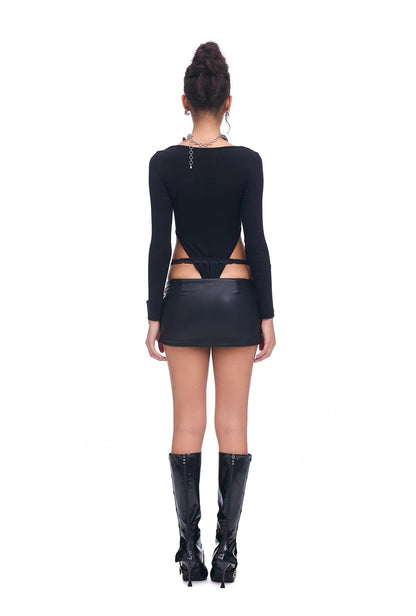 STARTTHEENGINE Oversized Bow Faux Leather Mini Skirt