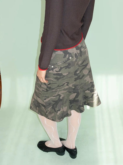 FunkyFun 카모 피쉬테일 미디 스커트